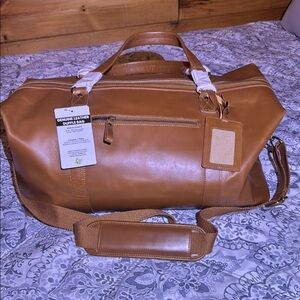 Tan Leather Duffel Bag with Detachable Strap